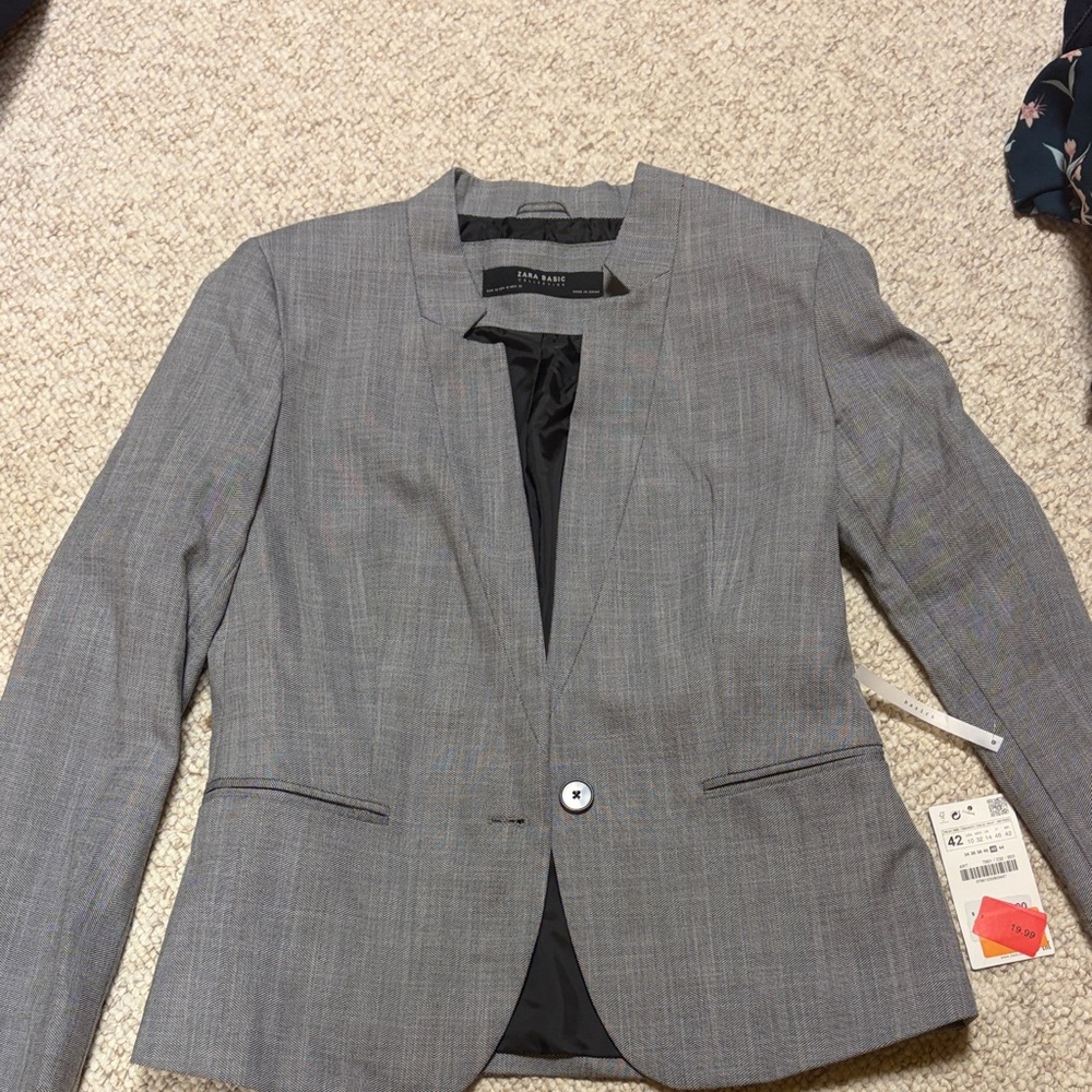Zara Basic Black and Gray Textured Blazer